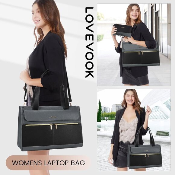 Laptop Tote for Women - 15.6 Inch Professional Leather Computer Briefcase - Wate - Picture 2 of 8
